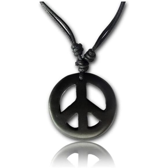 Adjustable Peace Sign Pendant Necklace with Organic Wood - Hippie Accessories - Picture 7 of 7